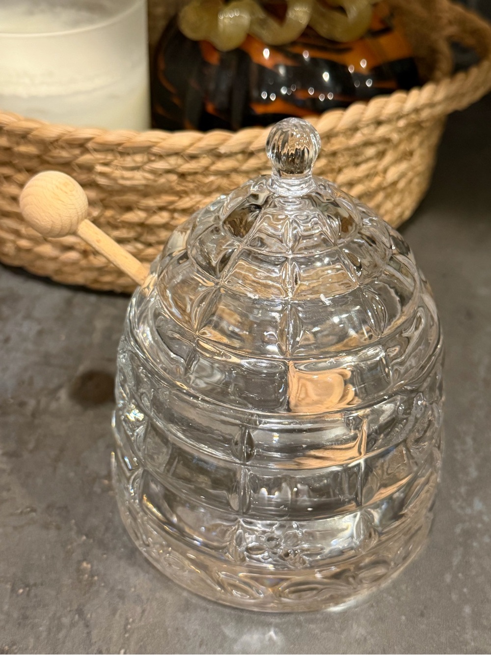 Clear Glass Honey Jar with Wooden Dipper - Home Dining Serveware